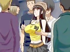 Big titted hentai sex slave gets nipples pinched in public