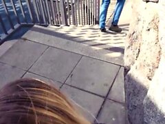 Tattoo public babe sucks in POV outdoor