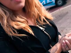German big tits tattoo babe flirt and pick up in public
