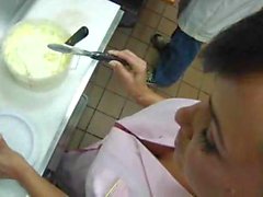 Waitress milf fucked in the kitchen of restaurant