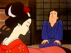 Cartoon girl in a kimono fucks a guy