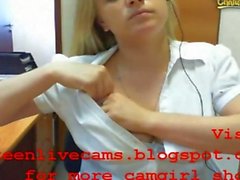 Blonde office girl make webcam shows secretly in office