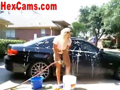 Hot Blonde Washes Car Naked On Webcam 1