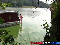 Teen cum sprayed on boat