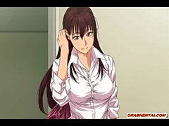 Caught Japanese hentai big boobs fingered pussy