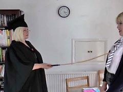 Younger blonde student gets spanked from her older teacher