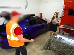 helping busty wife to fixing her car