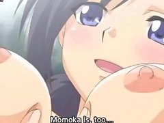 Sizzling anime with massive boobs sucking on a dick