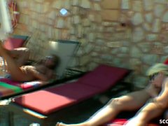REAL GROUP SEX OF GERMAN MILFs with Guys at Pool in Holiday