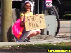 Real hitchhiking amateur pays the free ride with bj