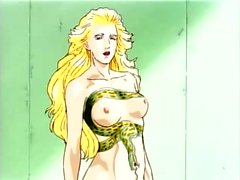 Sultry tattooed anime blonde seduces a guy