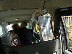 Busty redhead amateur licks ass in fake taxi