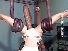 Hentai slave in tentacles take dick