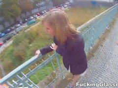 Fucking Glasses - Blonde cutie tricked into outdoor sex