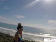 Jessica Jaymes gets fucked outside in the beach by a huge cock, big boobs