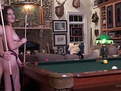 Amateur wives licking and masturbating on the pool table