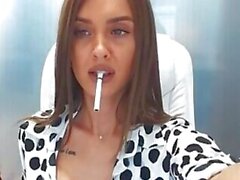 Beautiful Busty Italian Model Smokes and Masturbates on Webcam - Sunporno