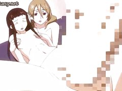 Two anime chicks sharing a cock