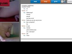 Girl teasing boy on chatroulette, two teens playing with each other webcam