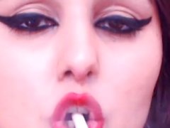 Busty brunette french inhale smoking