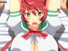 Redhead anime babe with big tits gets rammed